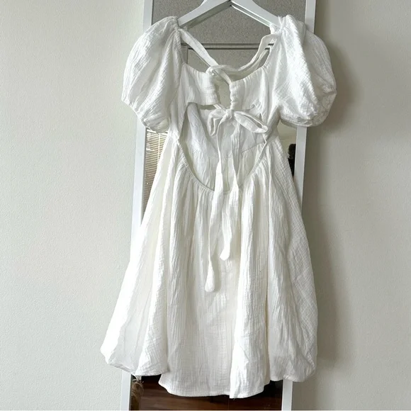 Princess Polly Let's Dance 100% Cotton Puff Sleeve Mini White Dress Size 6 NWOT - Picture 12 of 15